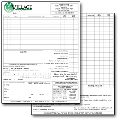 Village Coin Shop Blank Order Sheet
