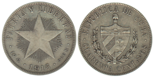 1915 Cuba 40 Centavos (CIR)