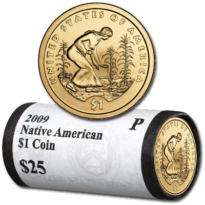 2014-P BU Roll of 25 Sacagawea Native American $1 Dollar Coins 