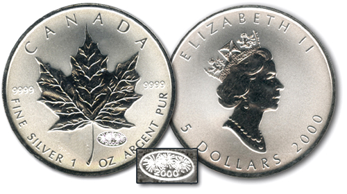 Silver Maple Leaf  with Fireworks 2000